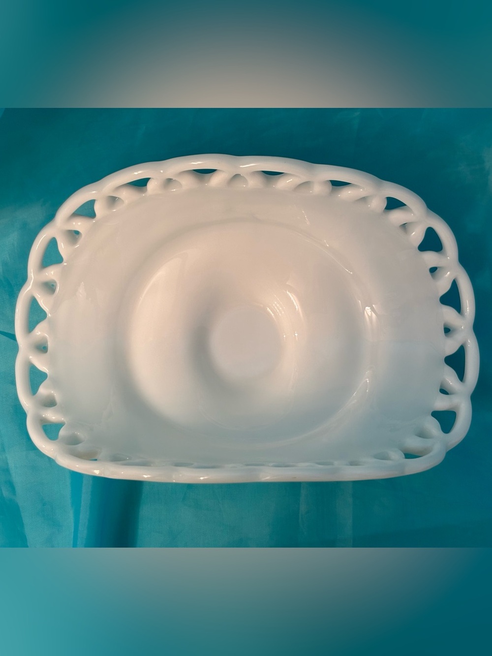 Vintage Milk Glass Reticulated Pedestal Bowl – 8.75" Lace Edge - Picture 6 of 12